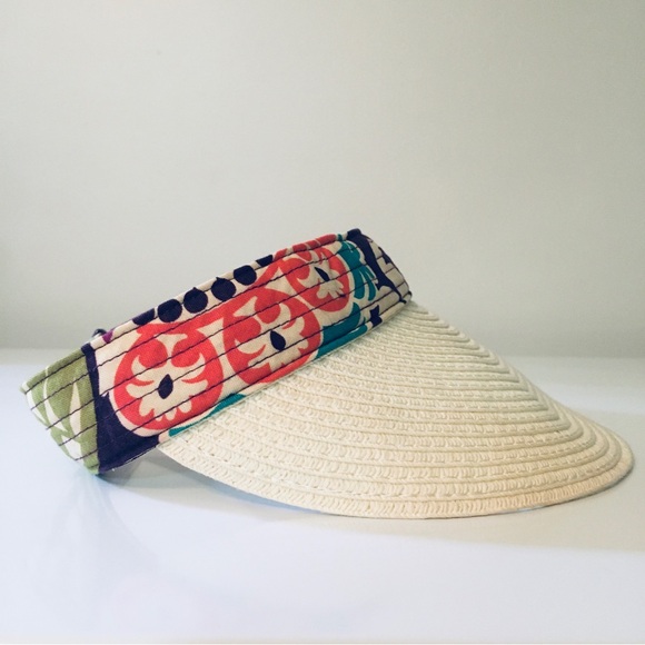 Vera Bradley Retired Plum Crazy Straw Visor Adjustable Sun Hat - Picture 2 of 15